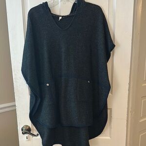 Dark Gray Hooded Poncho with Pockets
